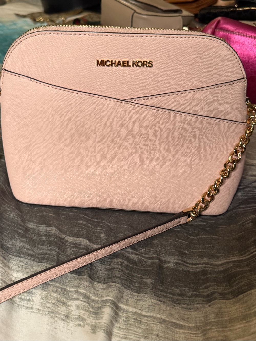 Michael Kors Blush Pink Crossbody Bag with Gold Chain